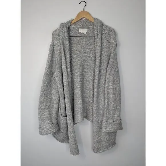 Anthropologie Josie Grey Oversized Open Front Knit Sweater Cardigan - Picture 2 of 6